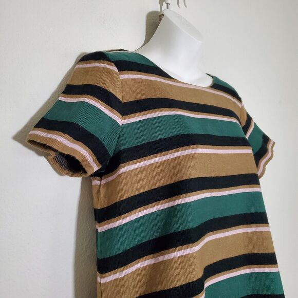 JOA Women's Dress Medium Multicolor Striped Drop Waist Rib Knit Retro 70s Mini - Picture 4 of 10